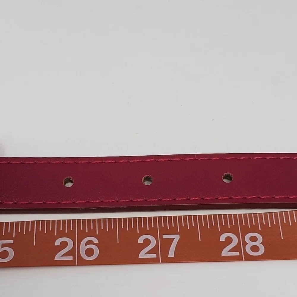 ANNE KLEIN RASPBERRY FAUX LEATHER STUDDED SKINNY BELT GOLD BUCKLE WOMEN XS